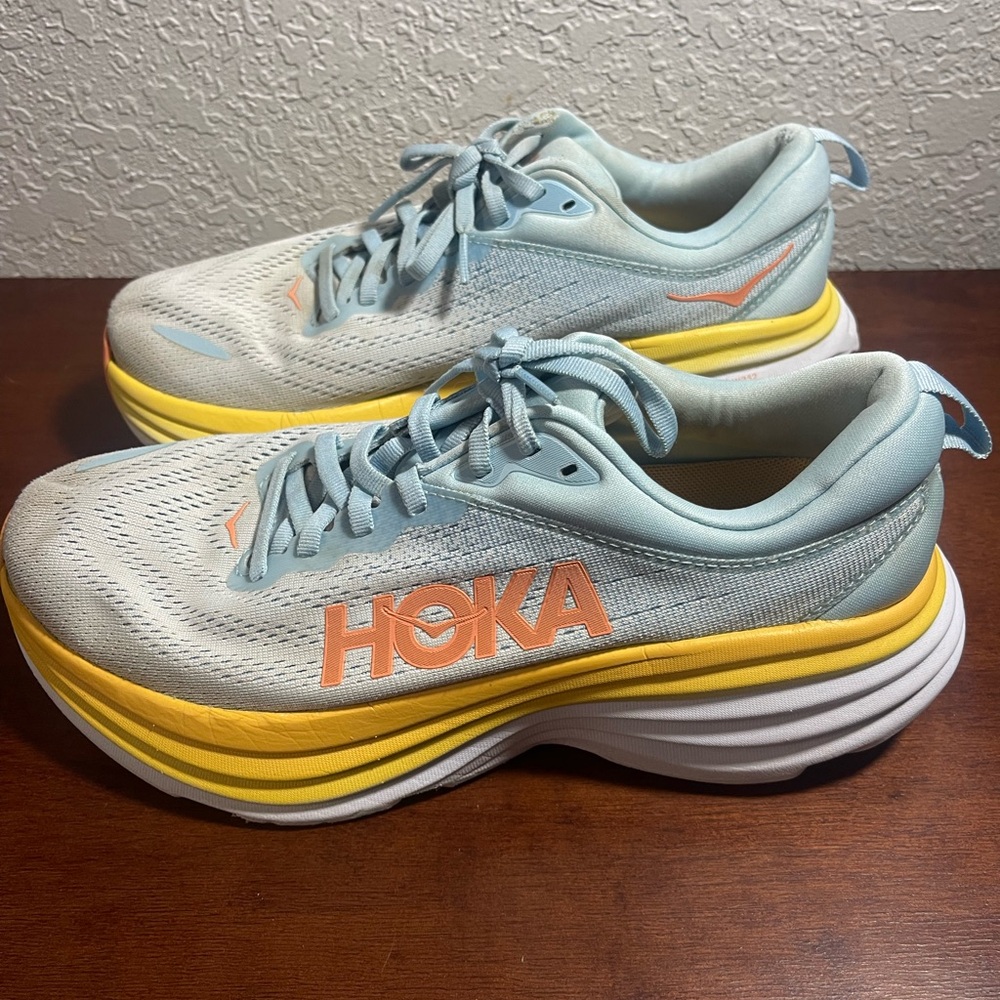Blue/Yellow HOKA Bondi 8 Running Shoes